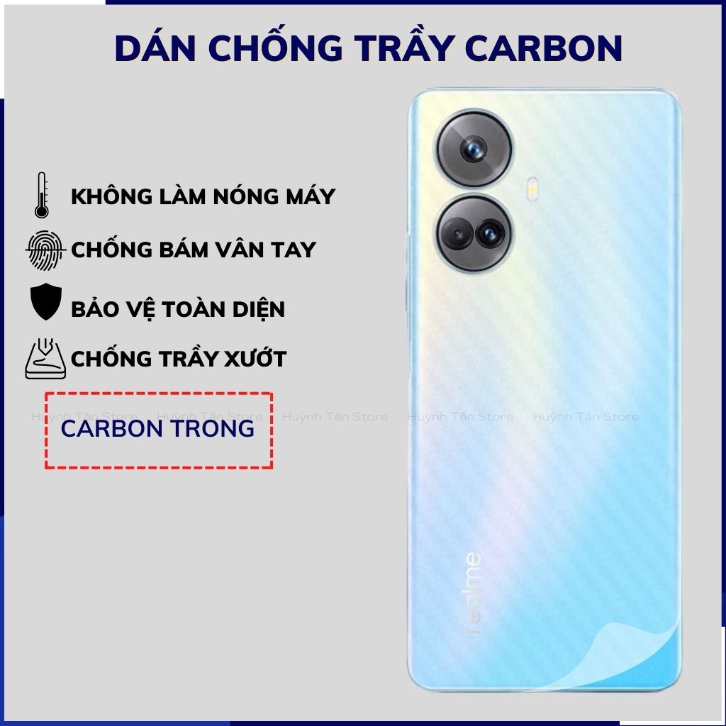Miếng dán realme 10 pro plus carbon trong và đen chống trầy xướt chống bám vân tay phụ kiện huỳnh tân store