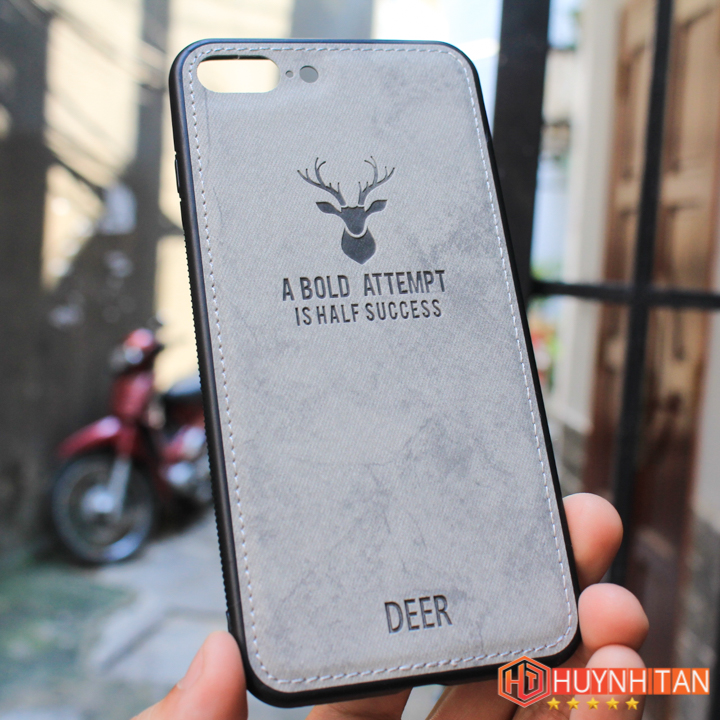 Ốp lưng iPhone 7 Plus Vân da khắc hình nai 3D ver2