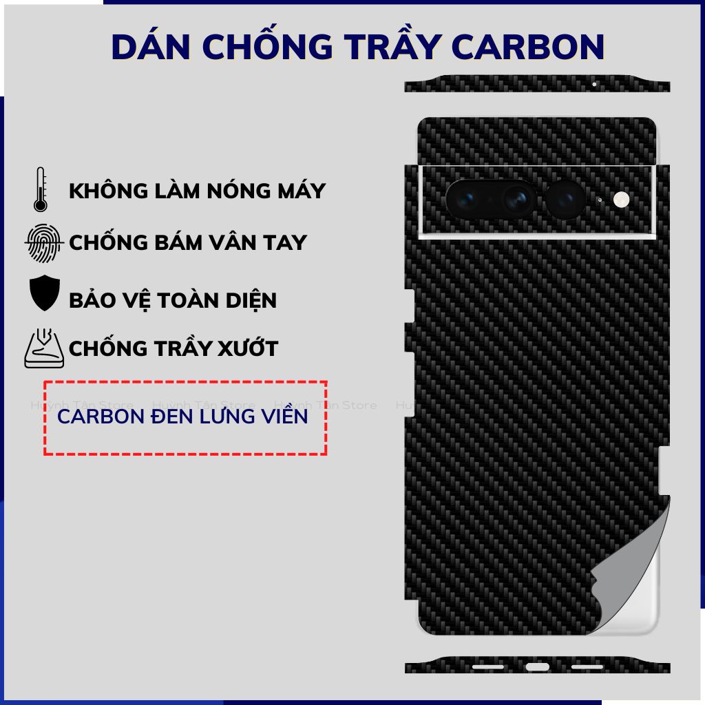 Miếng dán pixel 7 pro carbon trong và đen chống trầy xướt chống bám vân tay phụ kiện huỳnh tân store