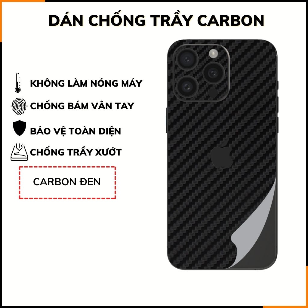 Miếng dán iphone 15 pro max carbon trong và đen chống trầy xướt chống bám vân tay phụ kiện điện thoại huỳnh tân store