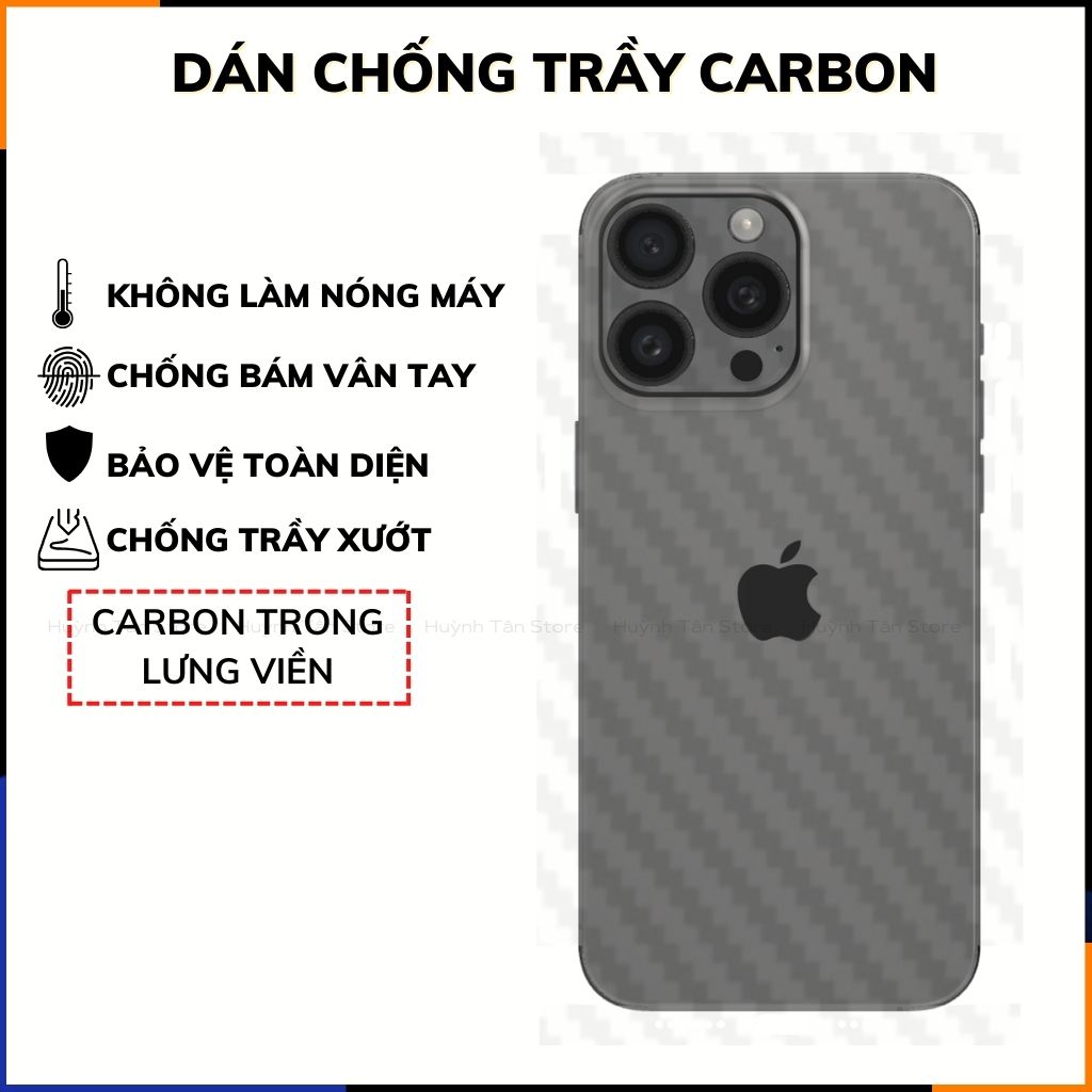 Miếng dán iphone 15 pro max carbon trong và đen chống trầy xướt chống bám vân tay phụ kiện điện thoại huỳnh tân store