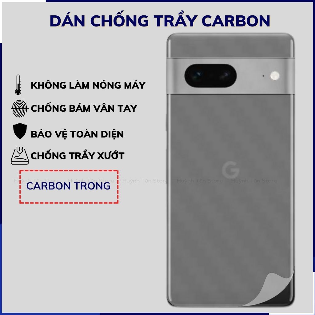 Miếng dán Pixel 7 carbon trong và đen chống trầy xướt chống bám vân tay phụ kiện huỳnh tân store