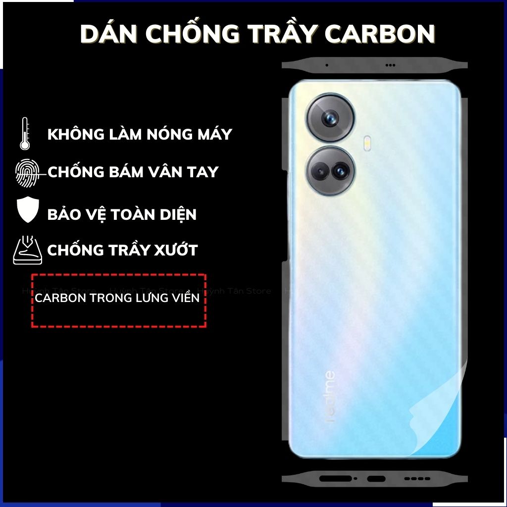 Miếng dán realme 10 pro plus carbon trong và đen chống trầy xướt chống bám vân tay phụ kiện huỳnh tân store