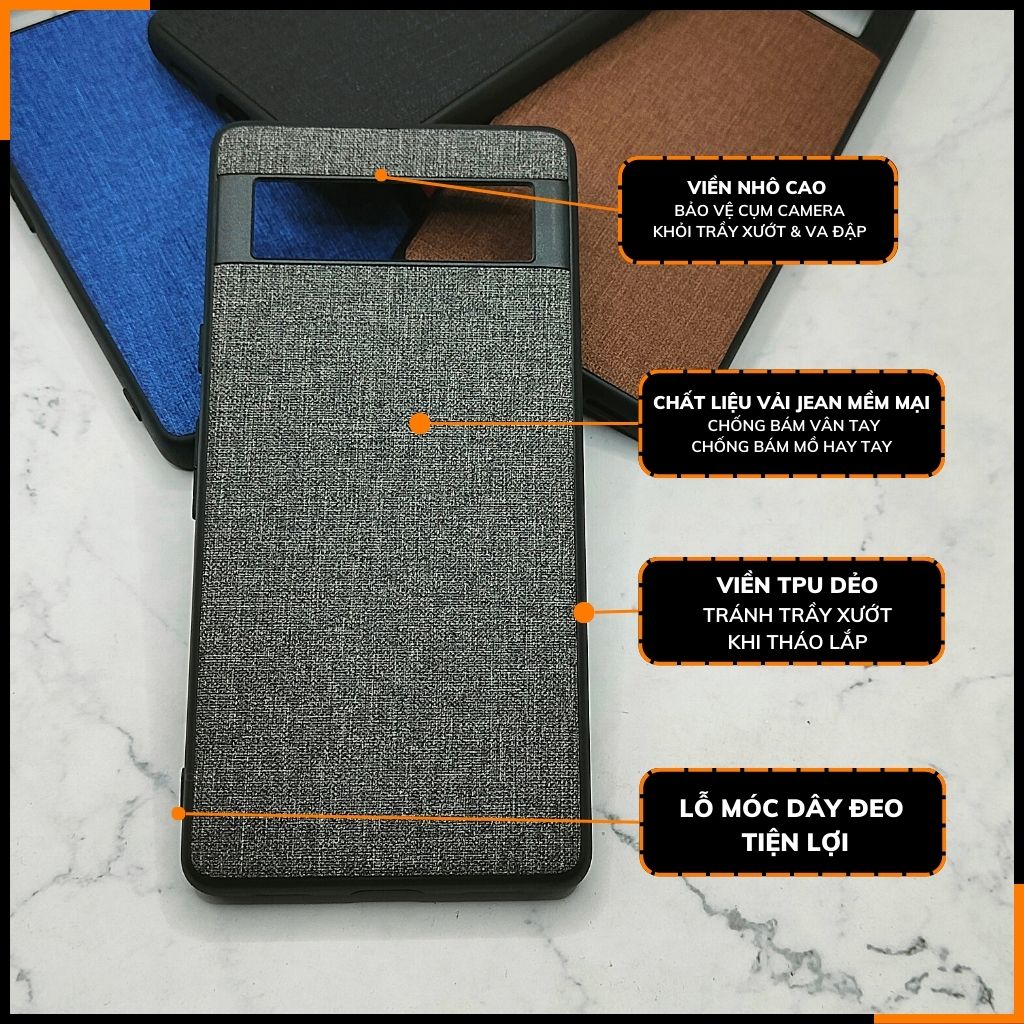 Ốp lưng google pixel 7a chống vân tay nhựa cứng viền đen giả vải JEAN 1 màu phụ kiện điện thoại huỳnh tân store