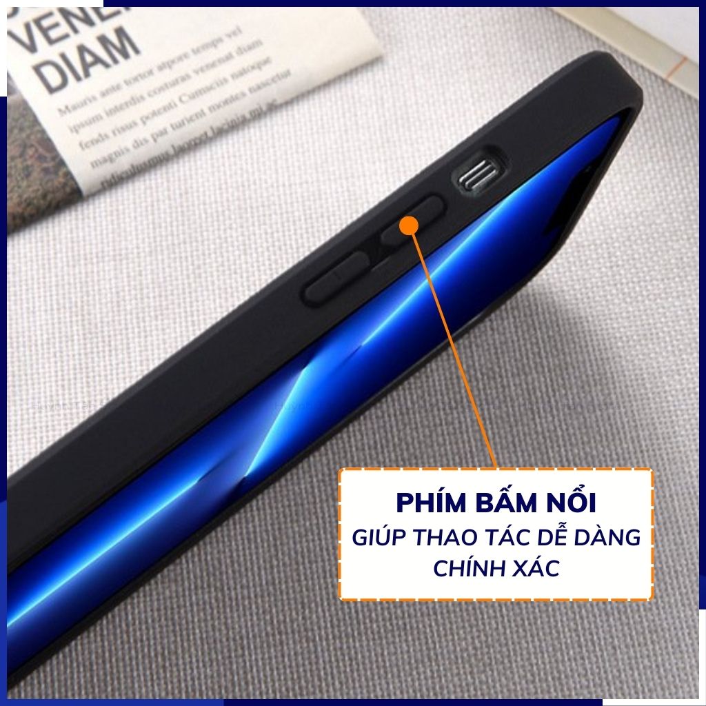 Ốp lưng iphone 14 plus chống vân tay nhựa cứng viền đen vải jean 1 màu phụ kiện điện thoại huỳnh tân store