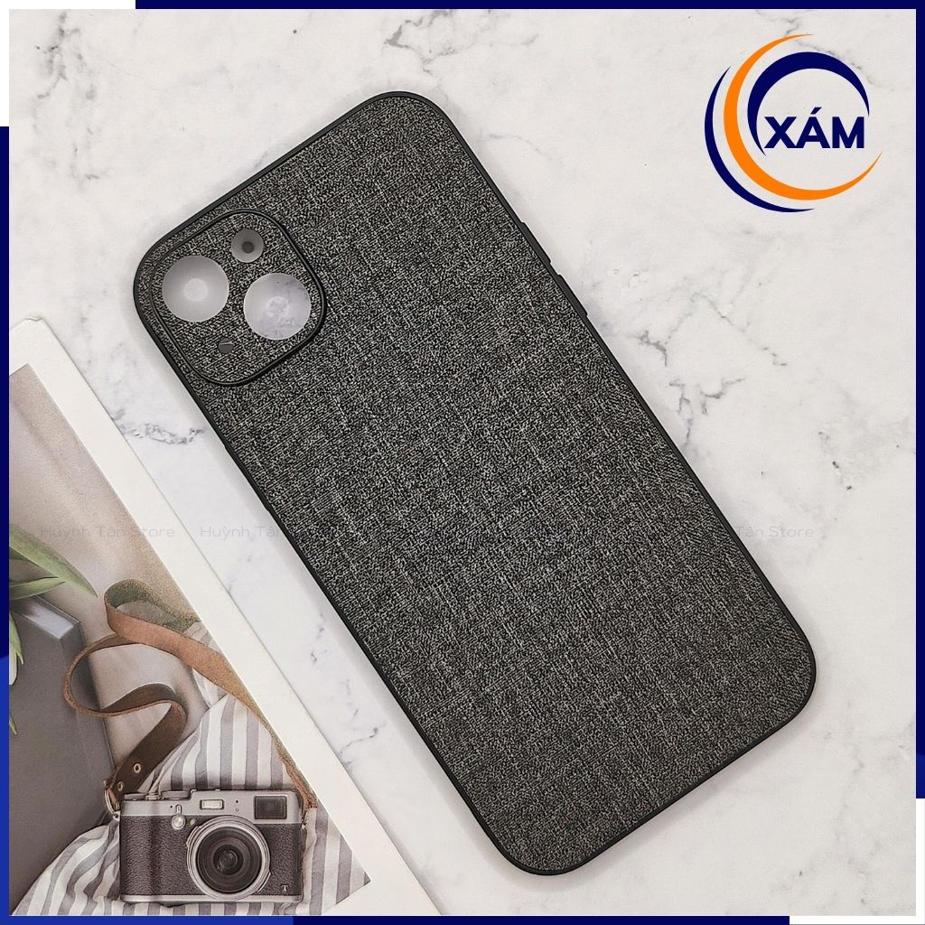 Ốp lưng iphone 14 chống vân tay nhựa cứng viền đen vải jean 1 màu phụ kiện điện thoại huỳnh tân store