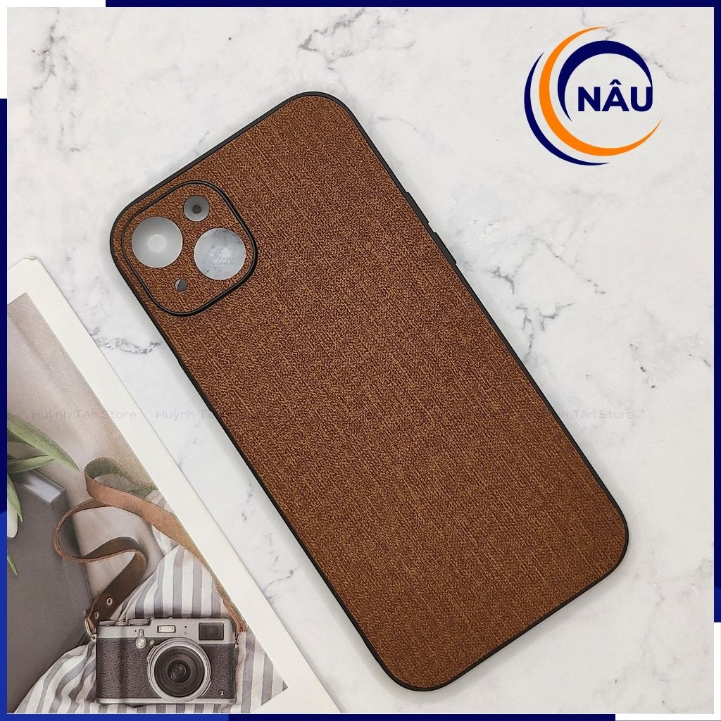 Ốp lưng iphone 14 chống vân tay nhựa cứng viền đen vải jean 1 màu phụ kiện điện thoại huỳnh tân store