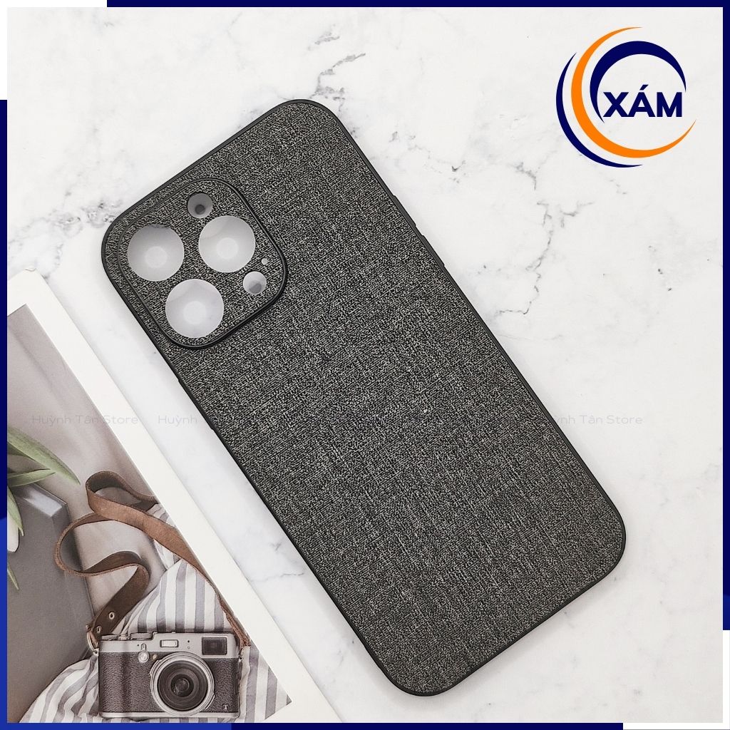 Ốp lưng iphone 14 pro chống vân tay nhựa cứng viền đen vải jean 1 màu phụ kiện điện thoại huỳnh tân store