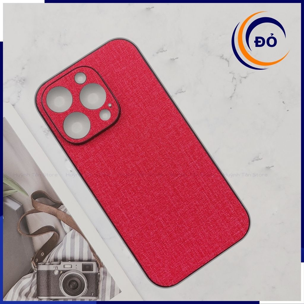 Ốp lưng iphone 14 pro chống vân tay nhựa cứng viền đen vải jean 1 màu phụ kiện điện thoại huỳnh tân store