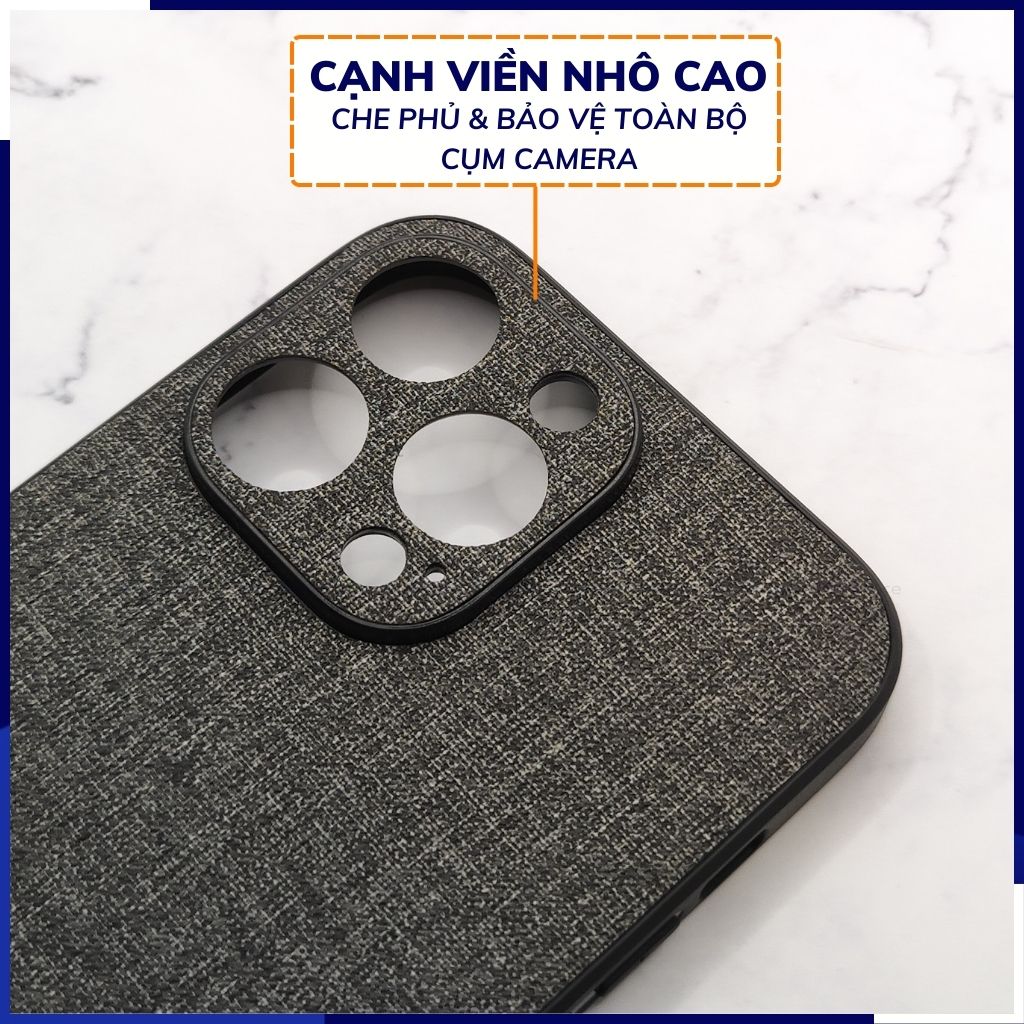 Ốp lưng iphone 14 pro chống vân tay nhựa cứng viền đen vải jean 1 màu phụ kiện điện thoại huỳnh tân store