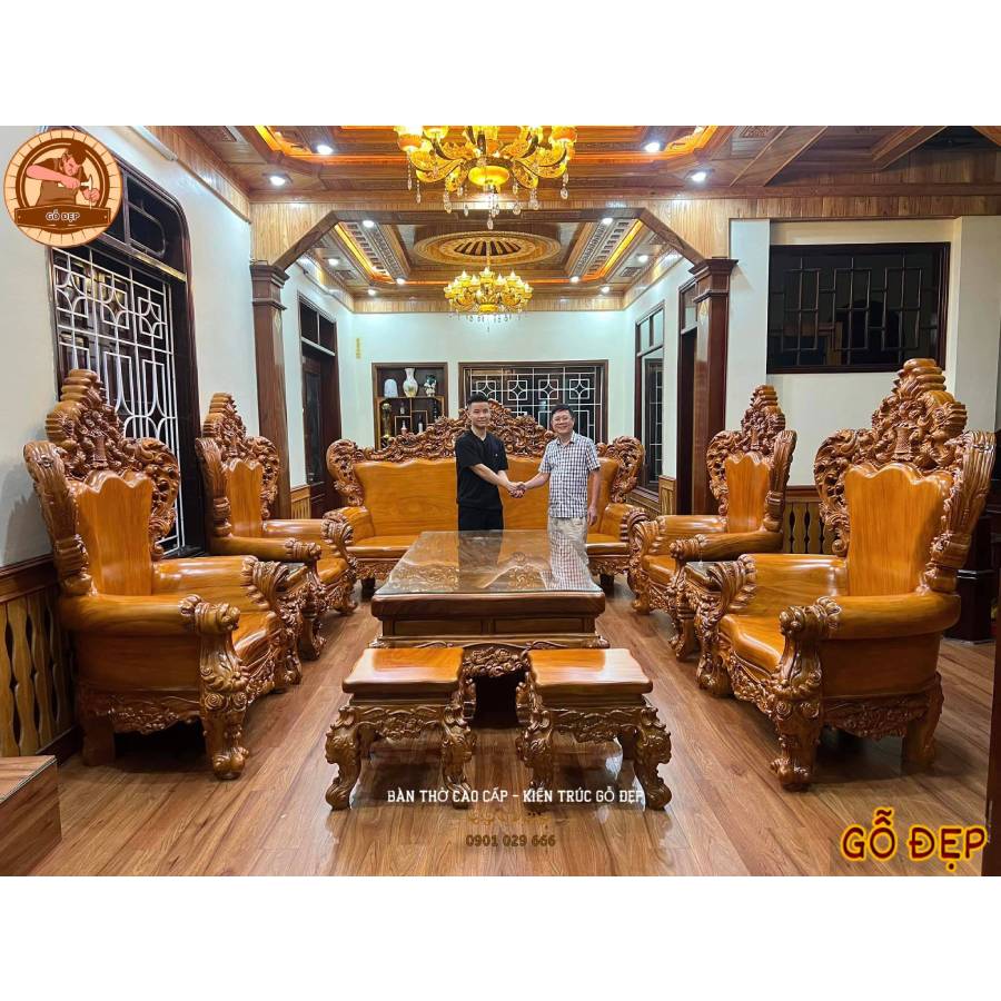 Bàn ghế phòng khách cao cấp bàn giao mẫu bàn ghế hoàng gia tại Diễn Châu Nghệ An