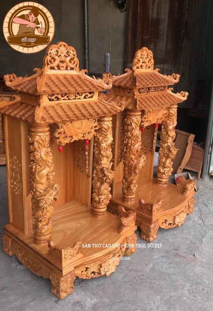 Mẫu bàn thờ Thần Tài đẹp được thiết kế với họa tiết tinh xảo
