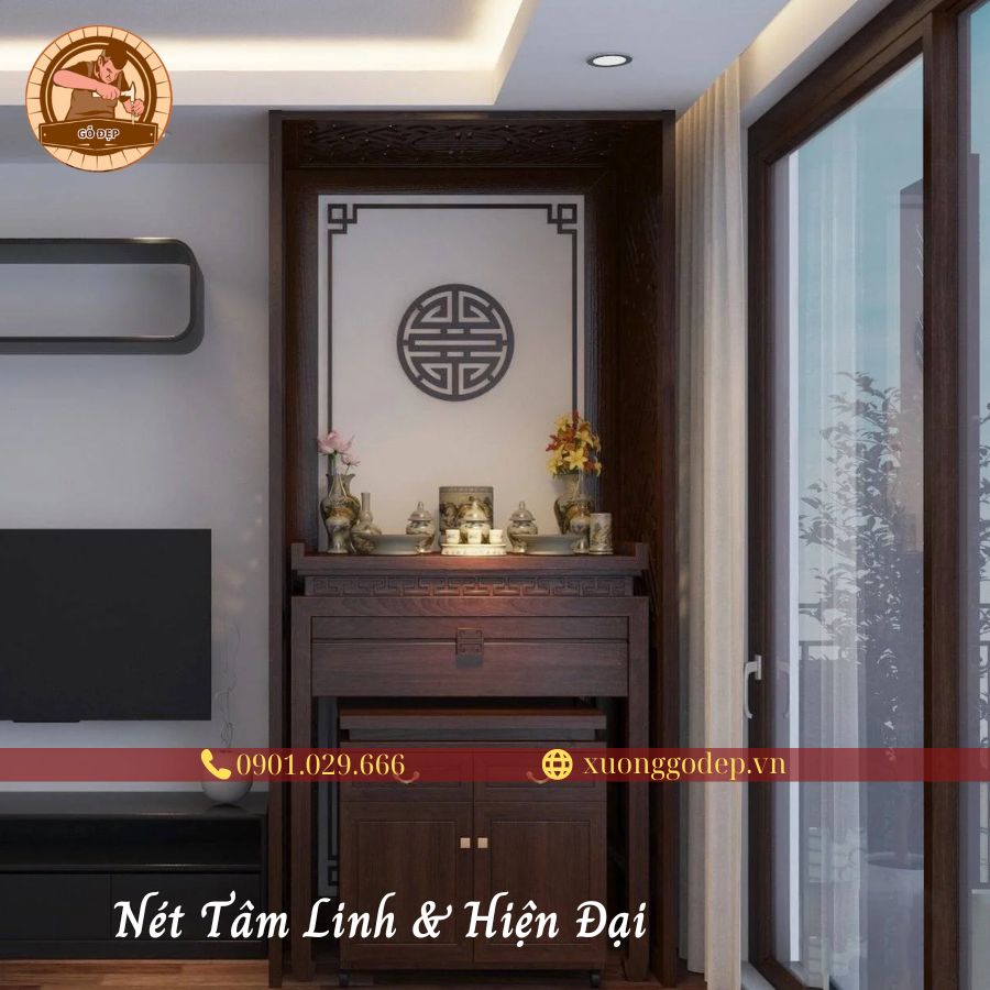 Bàn thờ đẹp mang nét tâm linh phù hợp với căn hộ chung cư