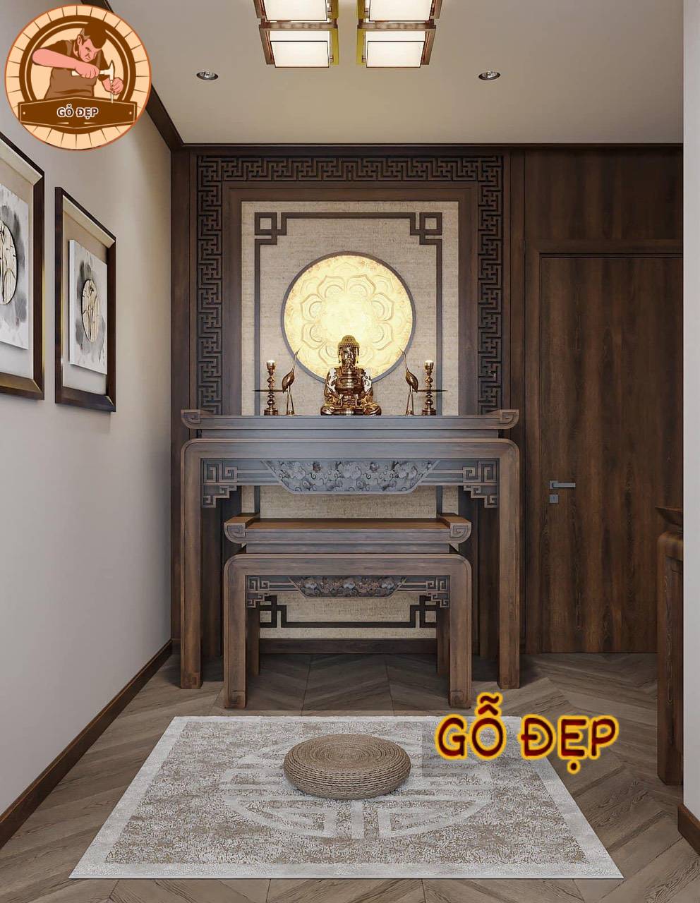 Bàn thờ gỗ sồi cao cấp chuẩn theo kích thước Lỗ Ban