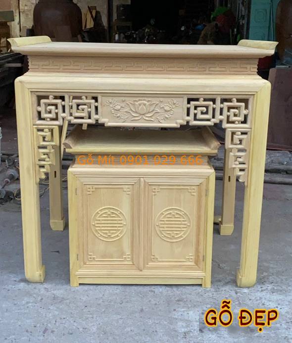 Bàn Thờ Gỗ Mít BT 08 Mẫu Sen Thủng - Gỗ Cao Cấp - Giá Xưởng