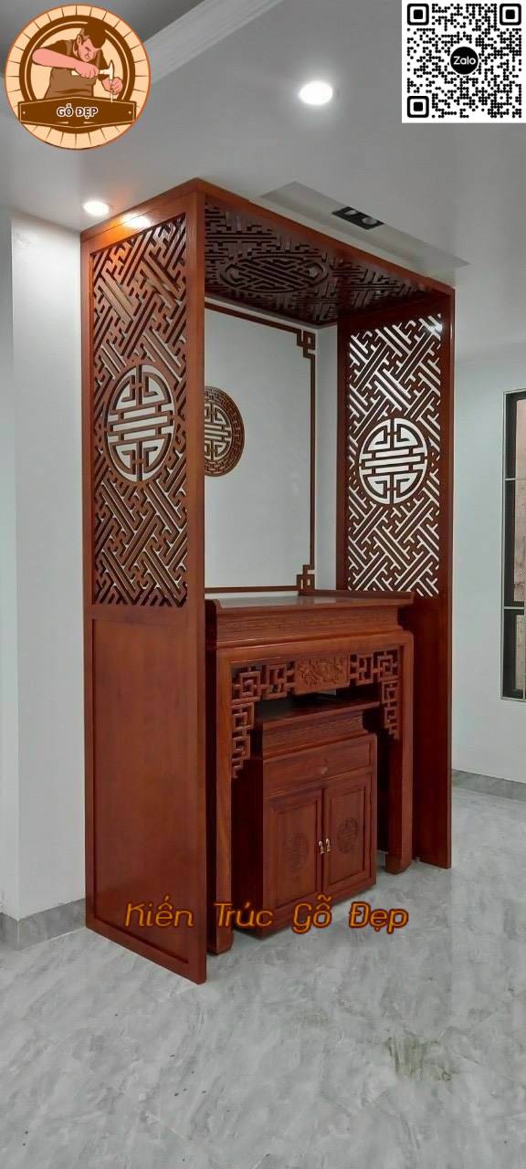 Mẫu bàn thờ hiện đại kết hợp vách ngăn 