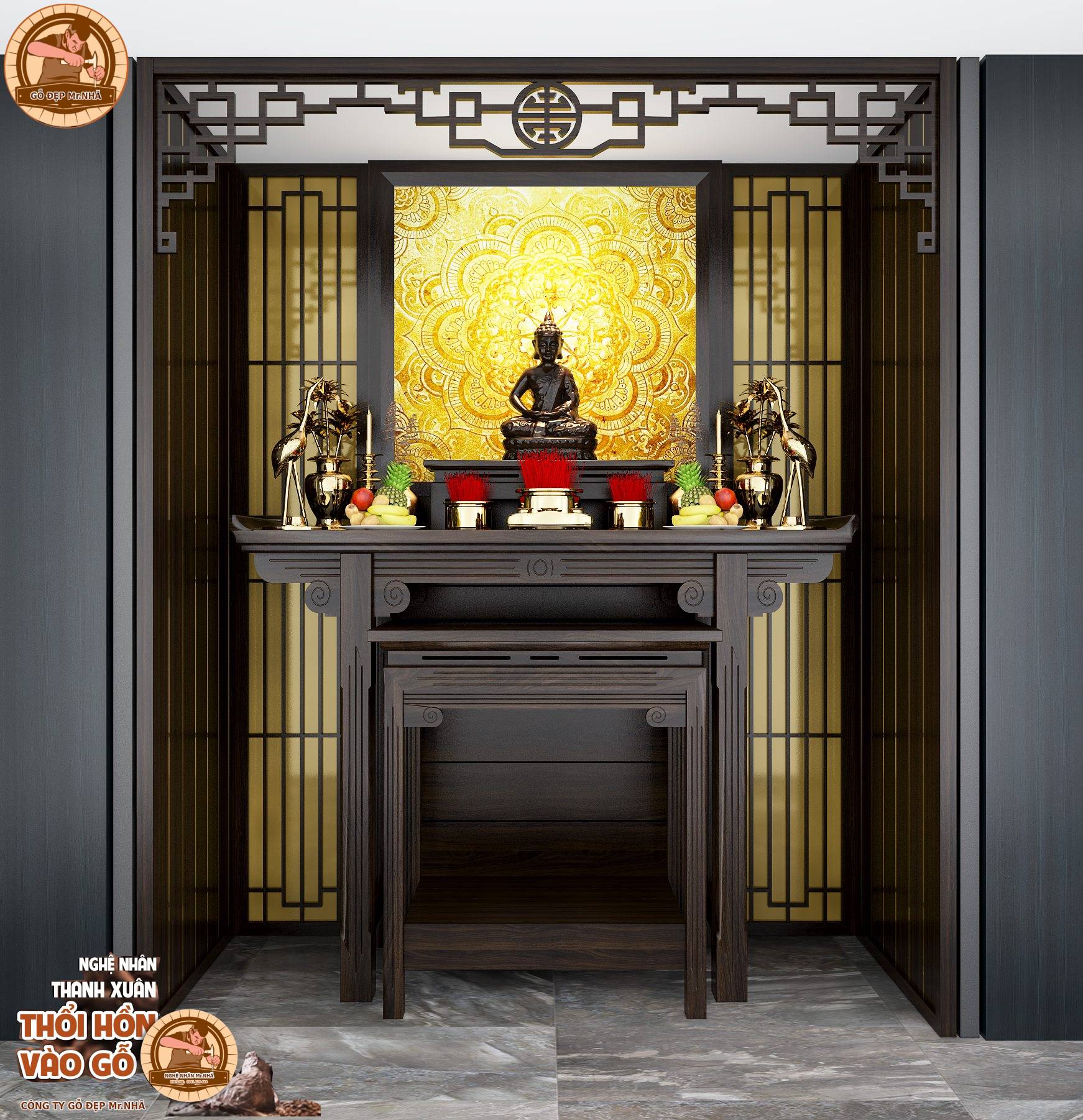 Bàn thờ đứng thờ Phật tại gia đơn giản