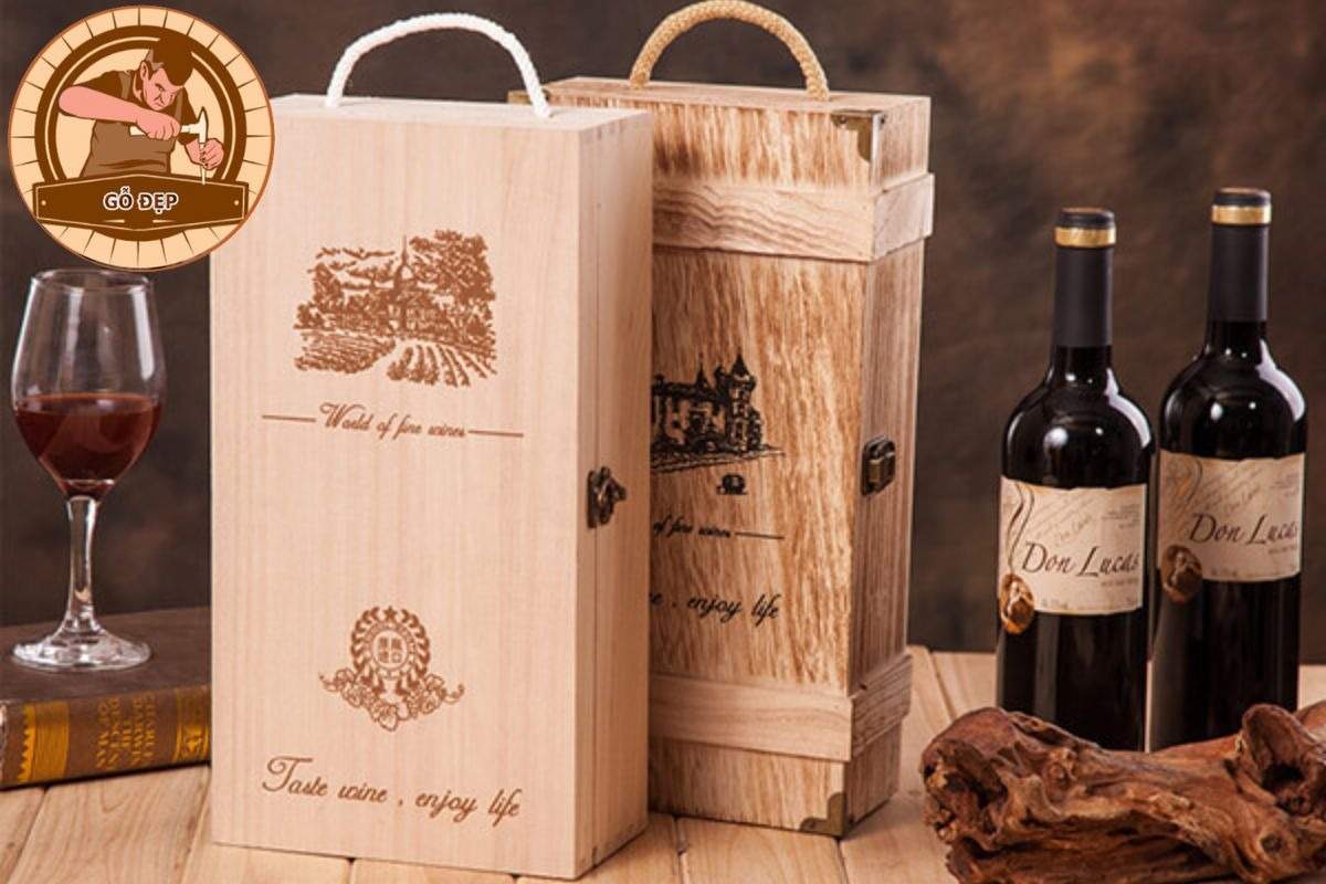 Hộp gỗ đựng rượu cao cấp với hoa văn thiết kế tinh xảo