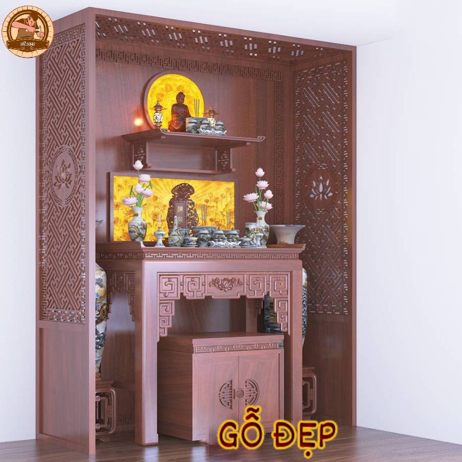 Mẫu thiết kế bàn thờ Phật và gia tiên đơn giản, tinh tế