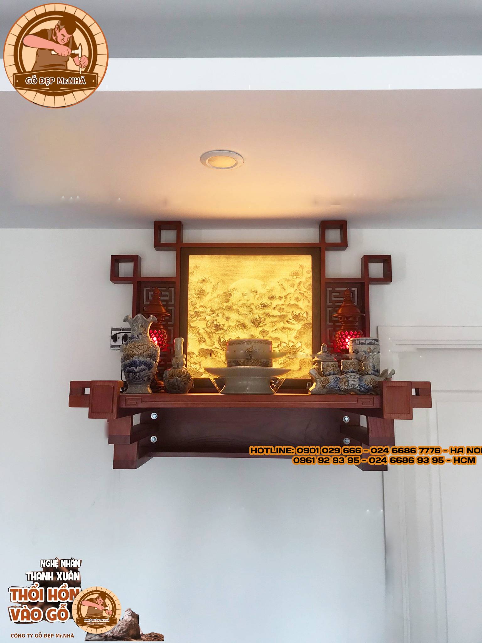 Thiết kế bàn thờ treo tường nhỏ gọn, phù hợp với không gian thờ cúng