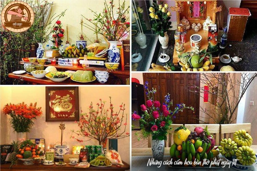 Những cách cắm hoa đẹp cho ngày Tết trên bàn thờ Phật tại gia
