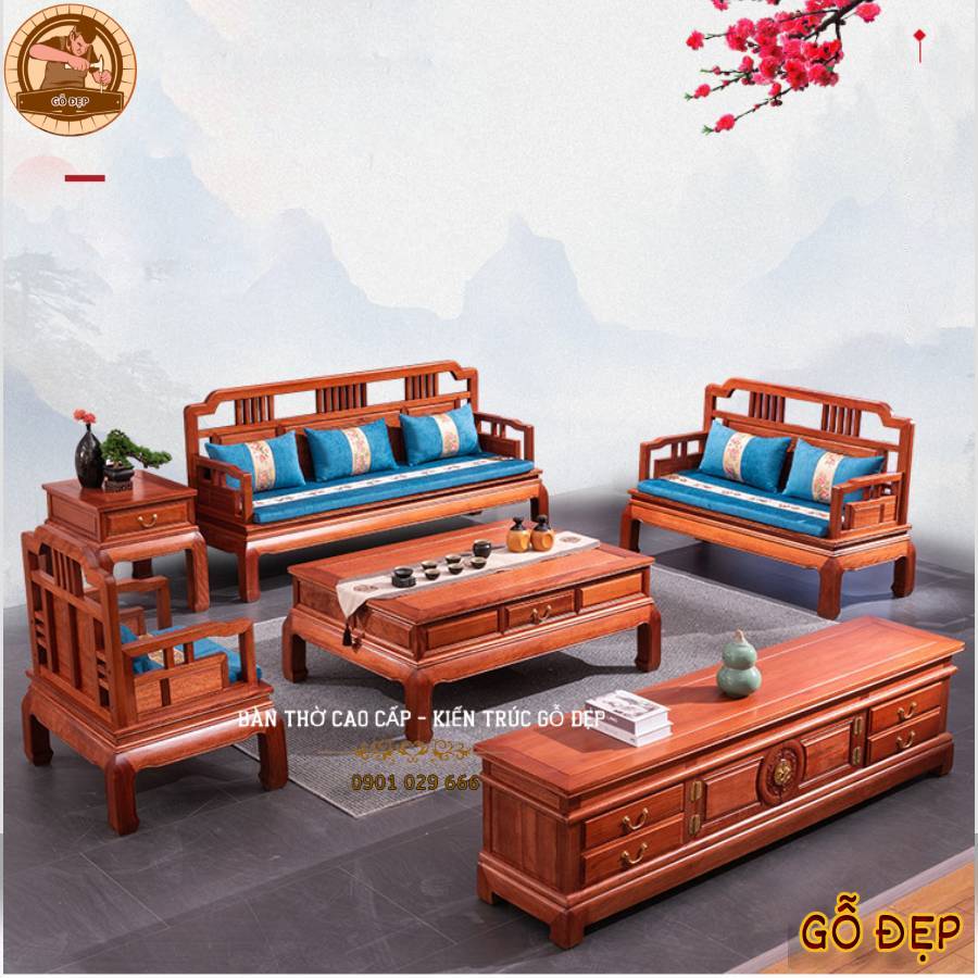 Bàn Ghế Sofa Gỗ Hương Tự Nhiên BG 168 