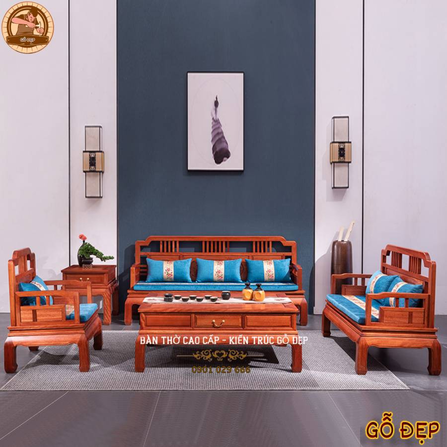  Bàn Ghế Sofa Gỗ Hương Tư Nhiên BG 168 Chất Liệu và Màu Sắc