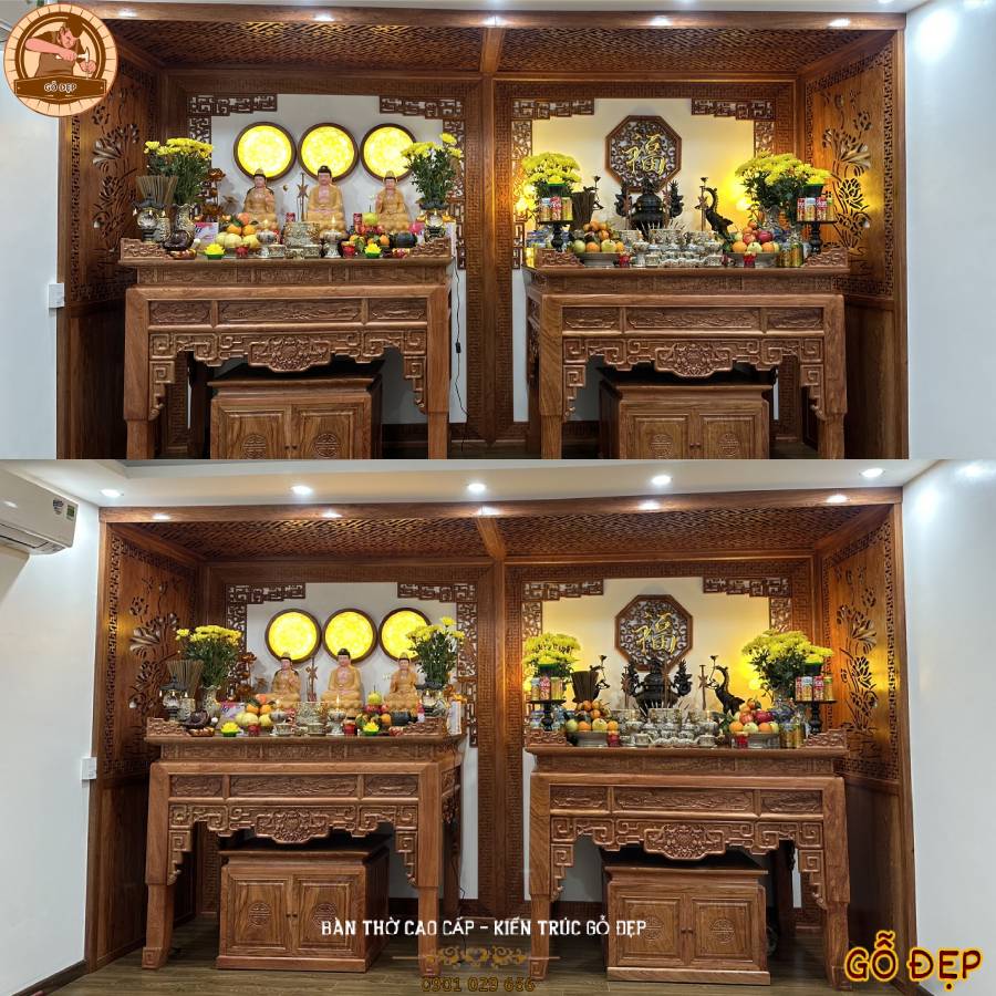 Thiết kế nhà thờ gỗ gõ sang trọng tại gia