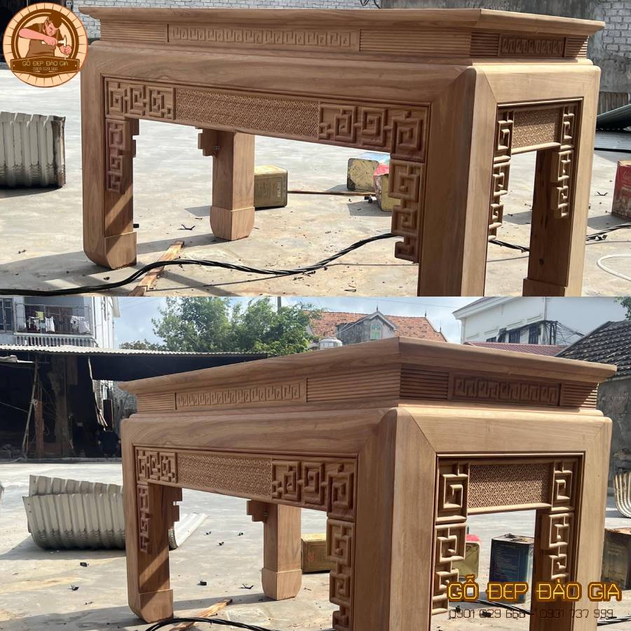 Án Gian Thờ Bàn Thờ Gỗ Gõ Đỏ  2 cấp cao cấp BT 378 - Kiến trúc Gỗ Đẹp Giá Rẻ 