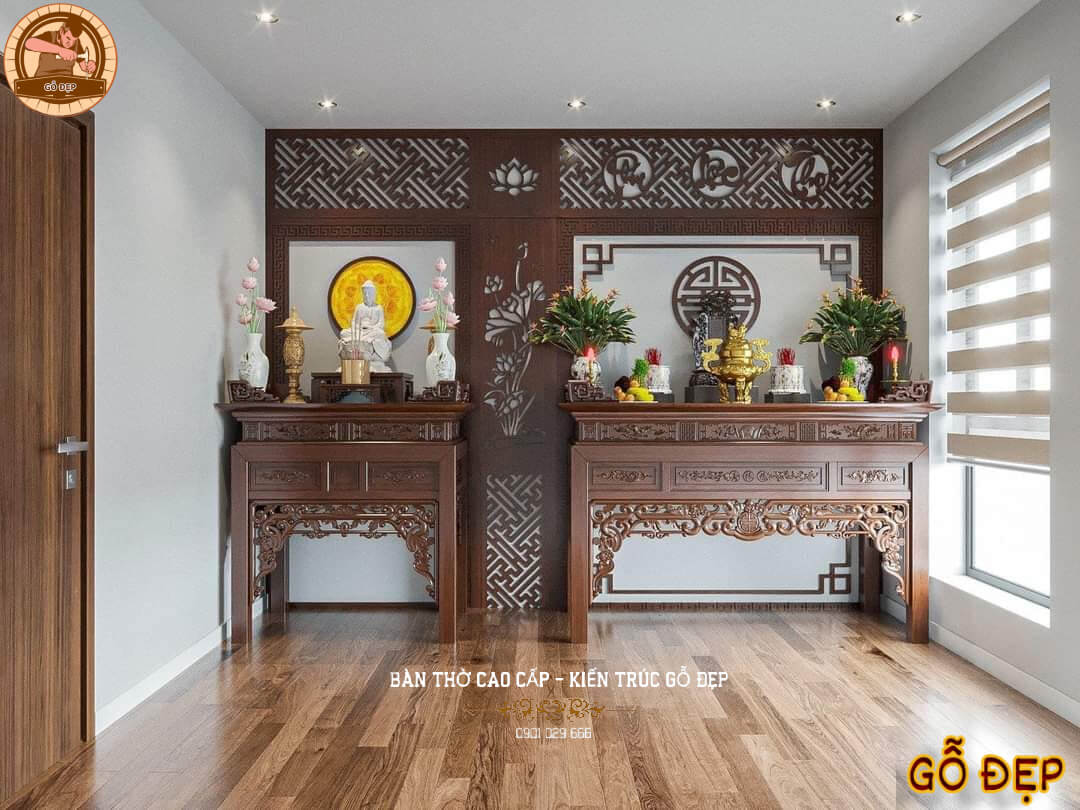 Mẫu bàn thờ Phật được làm từ gỗ gụ tự nhiên cao cấp