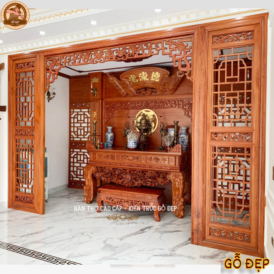 Sập Thờ Gỗ Hương ST 6689 - chất liệu gỗ bền đẹp 