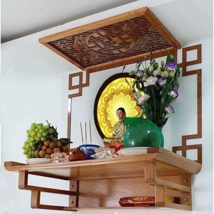 Mẫu bàn thờ Phật treo tường có mái che
