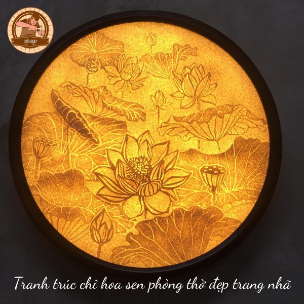 Tranh trúc chỉ hoa sen phòng thờ đẹp trang nhã