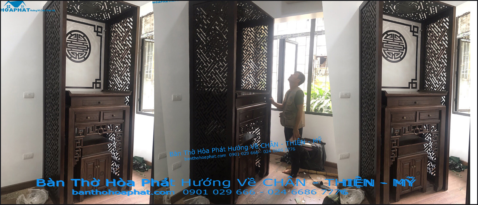 Mẫu vách ngăn phòng thờ chữ thọ