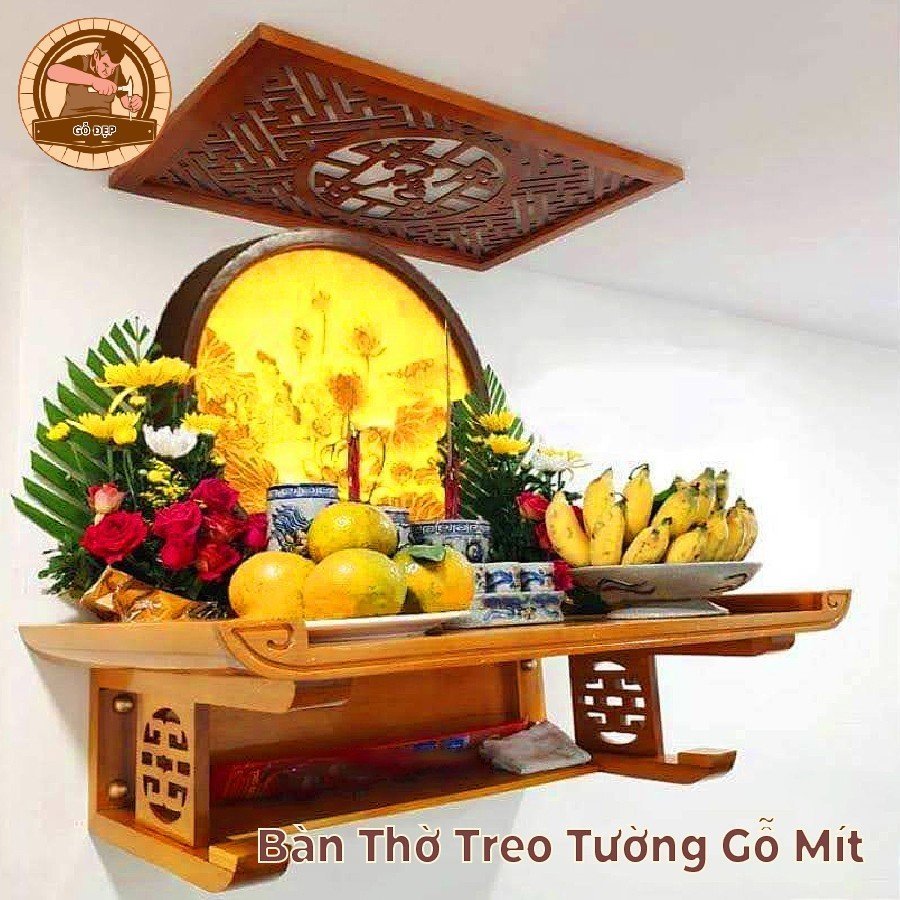 Mẫu bàn thờ Phật kết hợp tranh trúc chỉ sen