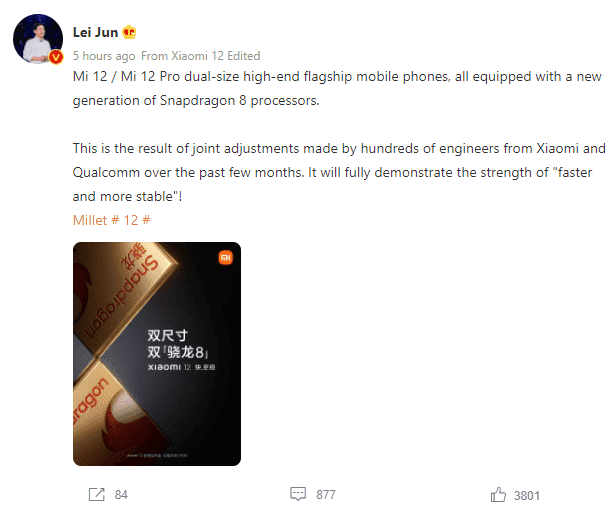Sếp Xiaomi: Snapdragon 8 Gen 1 trên Xiaomi 12 nhanh hơn và ổn định hơn