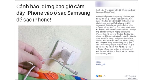 Cắm dây iPhone vào củ sạc SamSung có