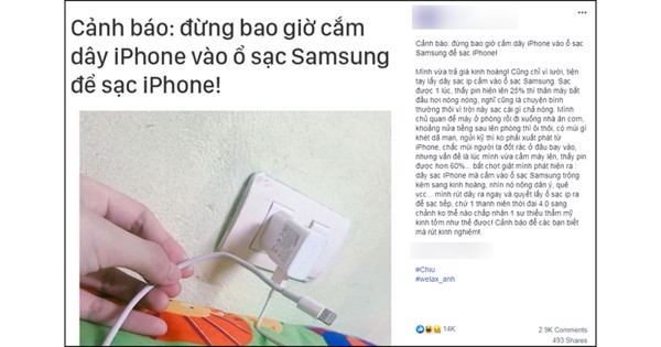 Cắm dây iPhone vào củ sạc SamSung có 