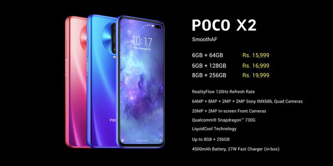 POCO X2 chính thức ra mắt: Màn hình 120Hz, chip SD 730G, RAM 8GB, pin 4.500 mAh, giá bán từ 225 USD