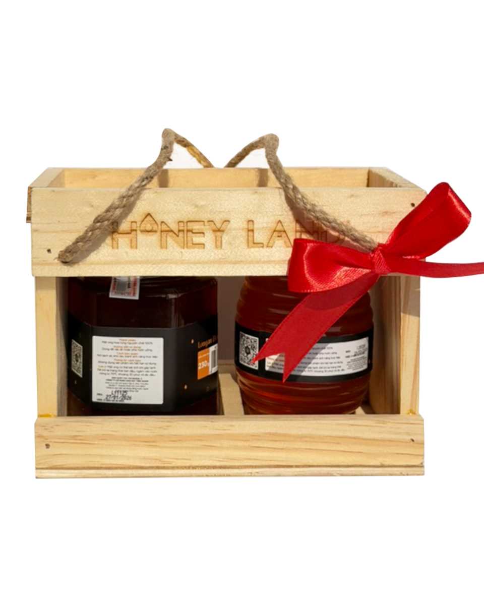 Hộp quà gỗ mật ong Honeyland Hoa Xuyến Chi 250g + Hoa Nhãn 230g