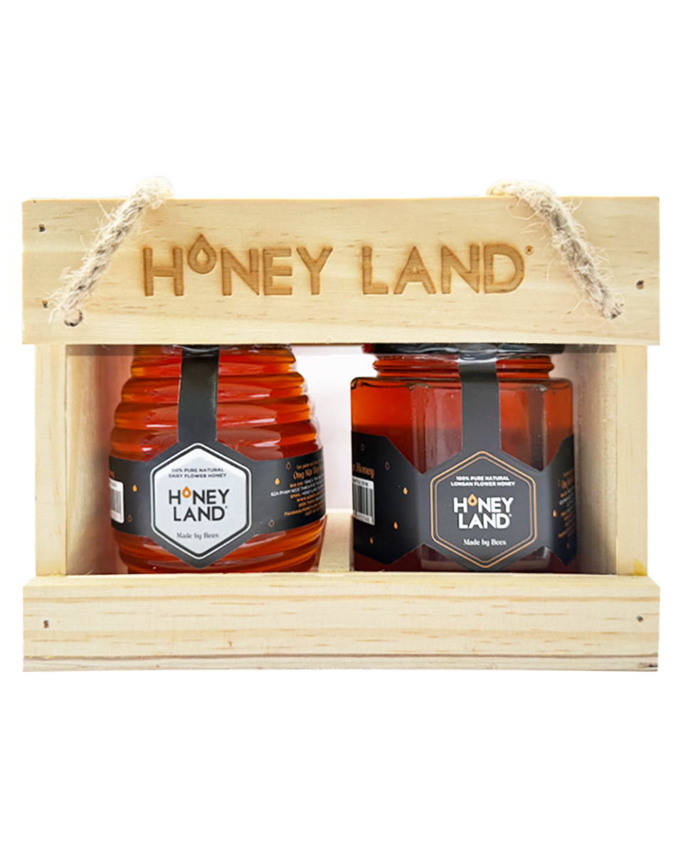 Hộp quà gỗ mật ong Honeyland Hoa Xuyến Chi 250g + Hoa Nhãn 230g