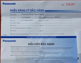 phiếu đăng ký bảo hành quạt Panasonic chính hãng