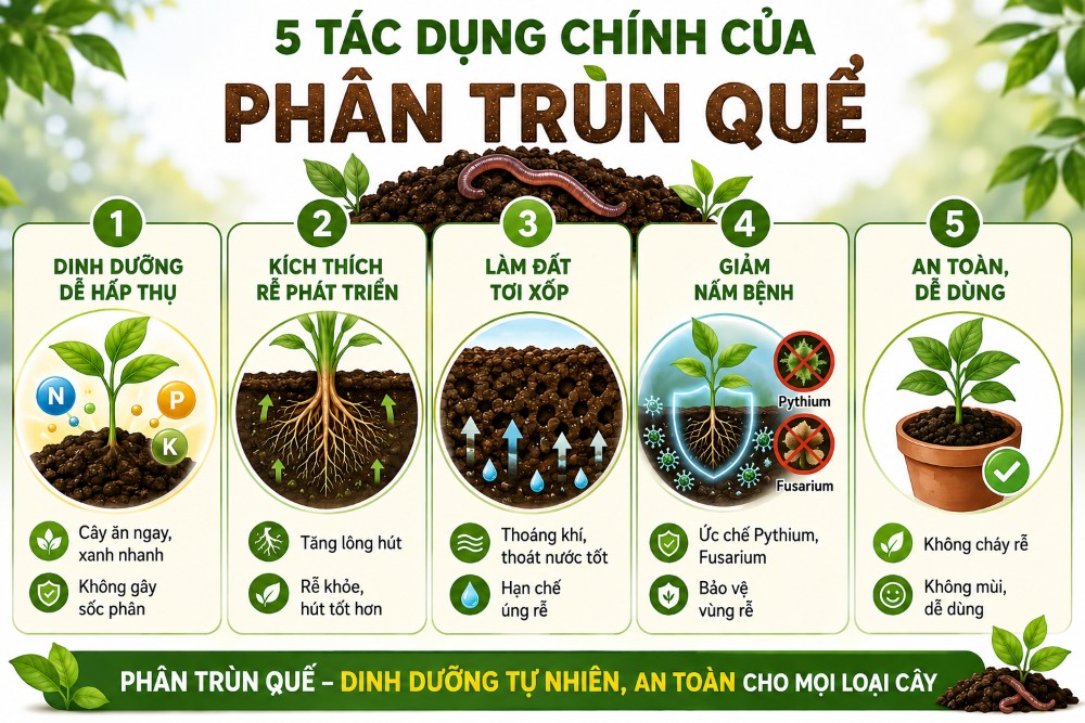 5 tác dụng thực tế của phân trùn quế với cây trồng