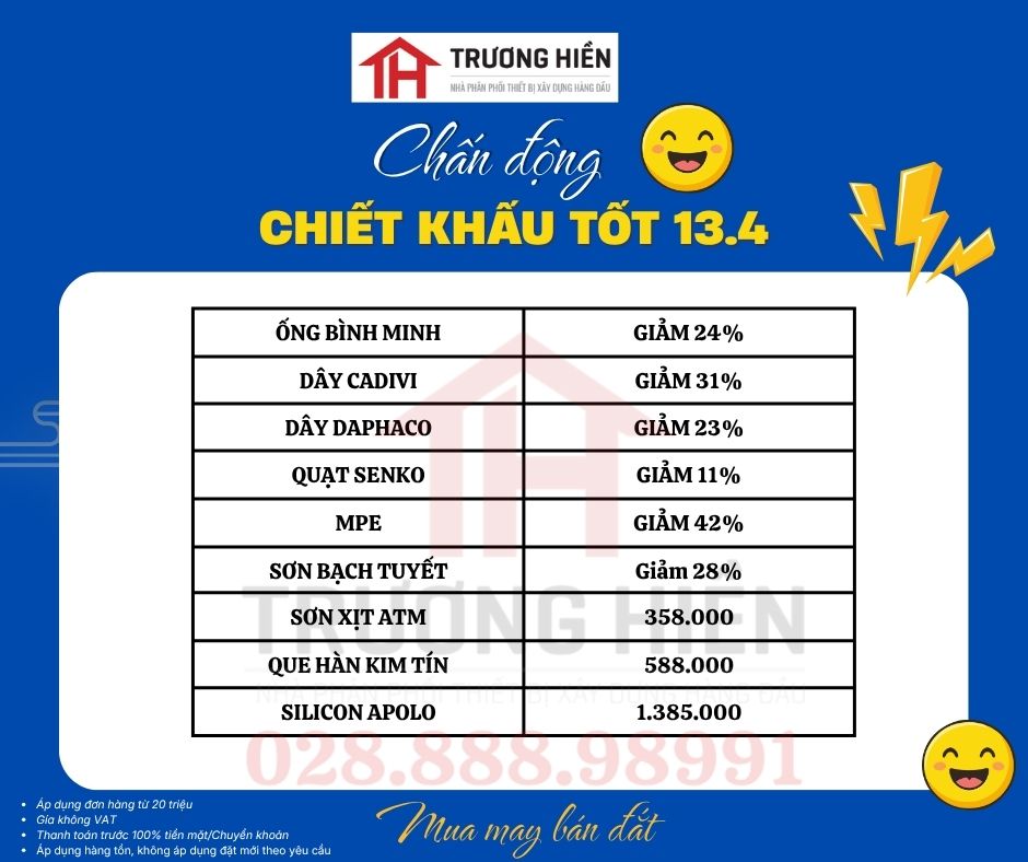 CHIẾT KHẤU VẬT TƯ ĐIỆN NƯỚC NGÀY 13/4 – ƯU ĐÃI LỚN CHO ĐẠI LÝ, CHỦ SHOP