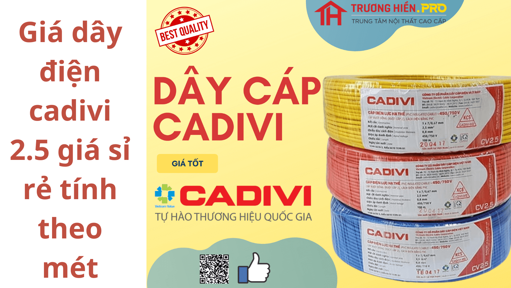 Giá dây điện cadivi 2.5 -  giá sỉ rẻ nhất tính theo mét