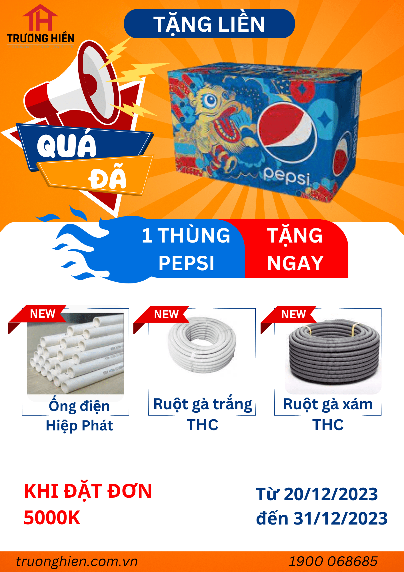KHUYẾN MÃI TẶNG 1 THÙNG PEPSI VỚI ĐƠN HÀNG TỪ 5 TRIỆU