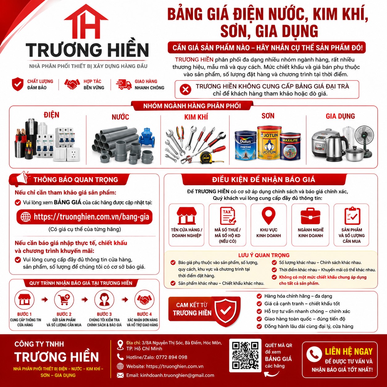 BẢNG GIÁ ĐIỆN NƯỚC, KIM KHÍ, SƠN, GIA DỤNG – QUY TRÌNH NHẬN BÁO GIÁ TẠI TRƯƠNG HIỀN