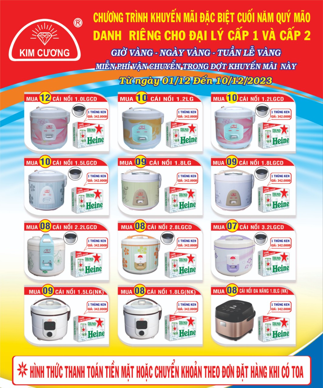 KHUYẾN MÃI LỚN ĐỒ GIA DỤNG KIM CƯƠNG TẶNG BIA HENEIKEN