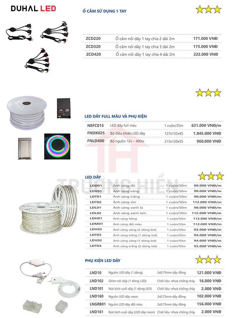 catalogue và bảng giá đèn LED Duhal 10