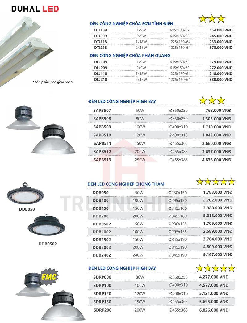 catalogue và bảng giá đèn LED Duhal 12